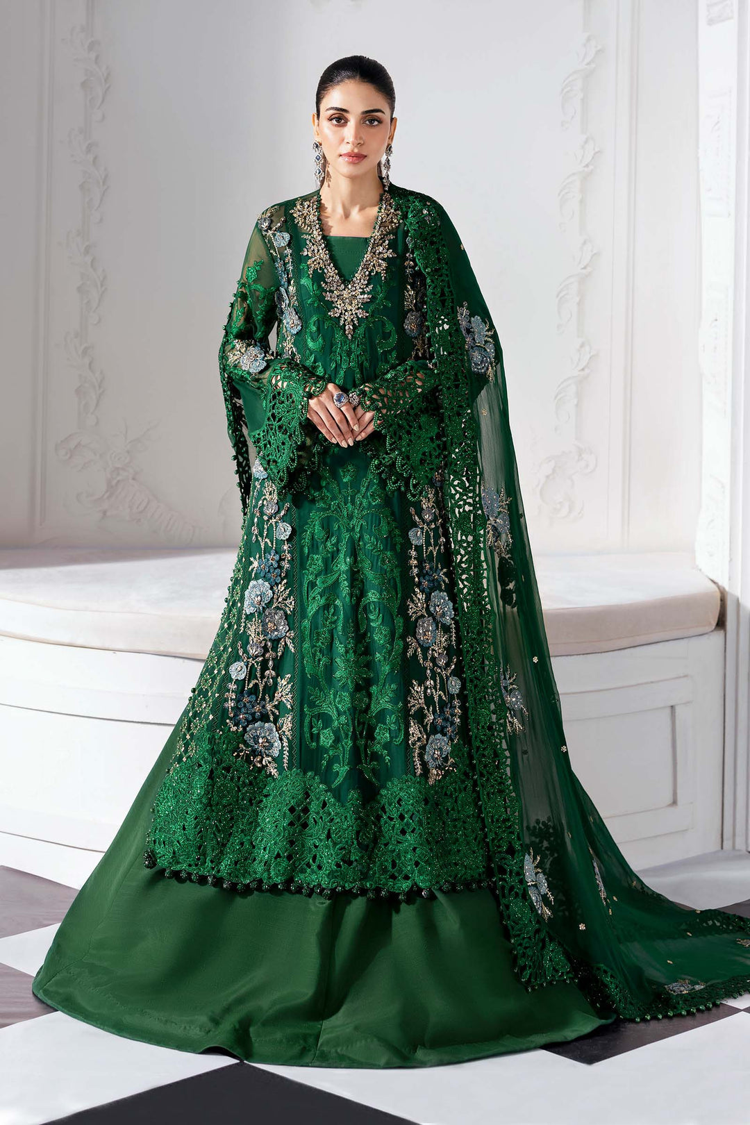 3 Piece Embroidered Chiffon Suit | BD-3008