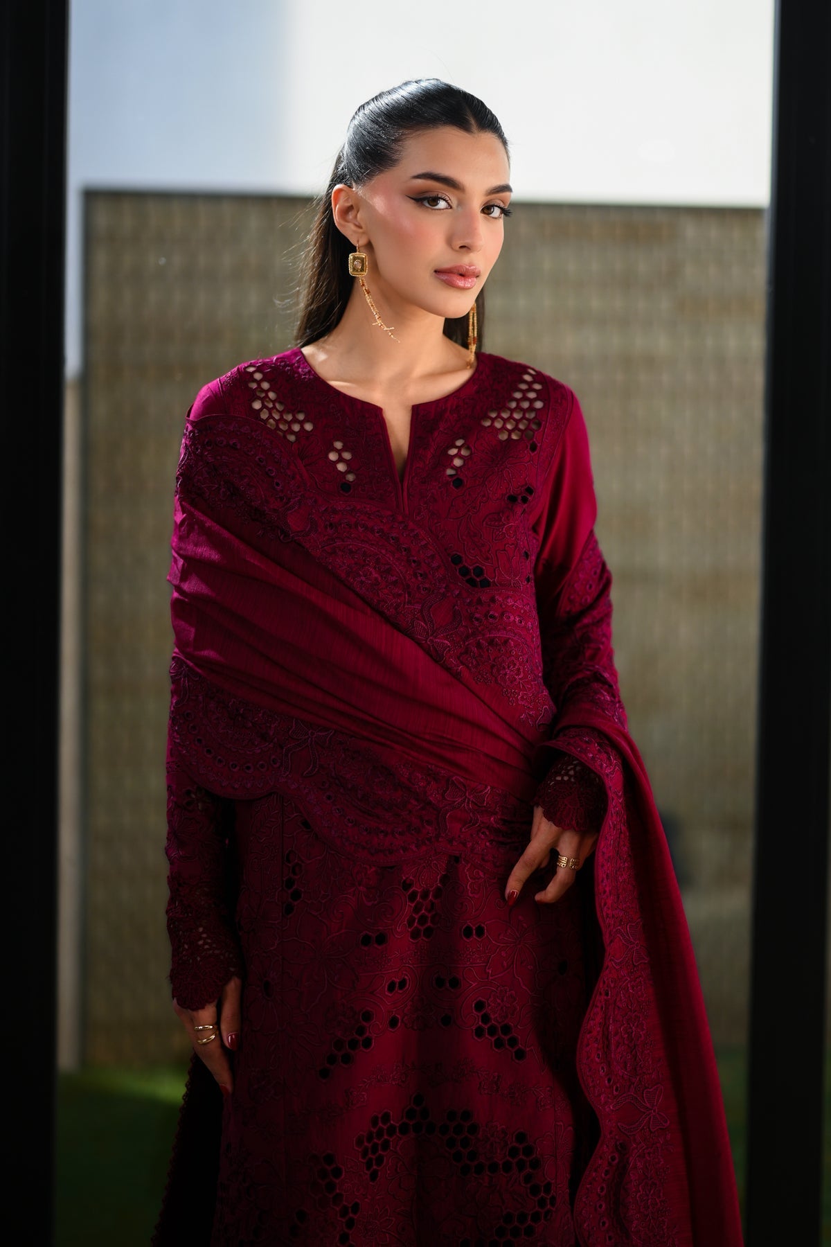 DEEP MAROON LUXURY EMBROIDERED LAWN (NEL-26601) LUXURY LAWN X EID 2026