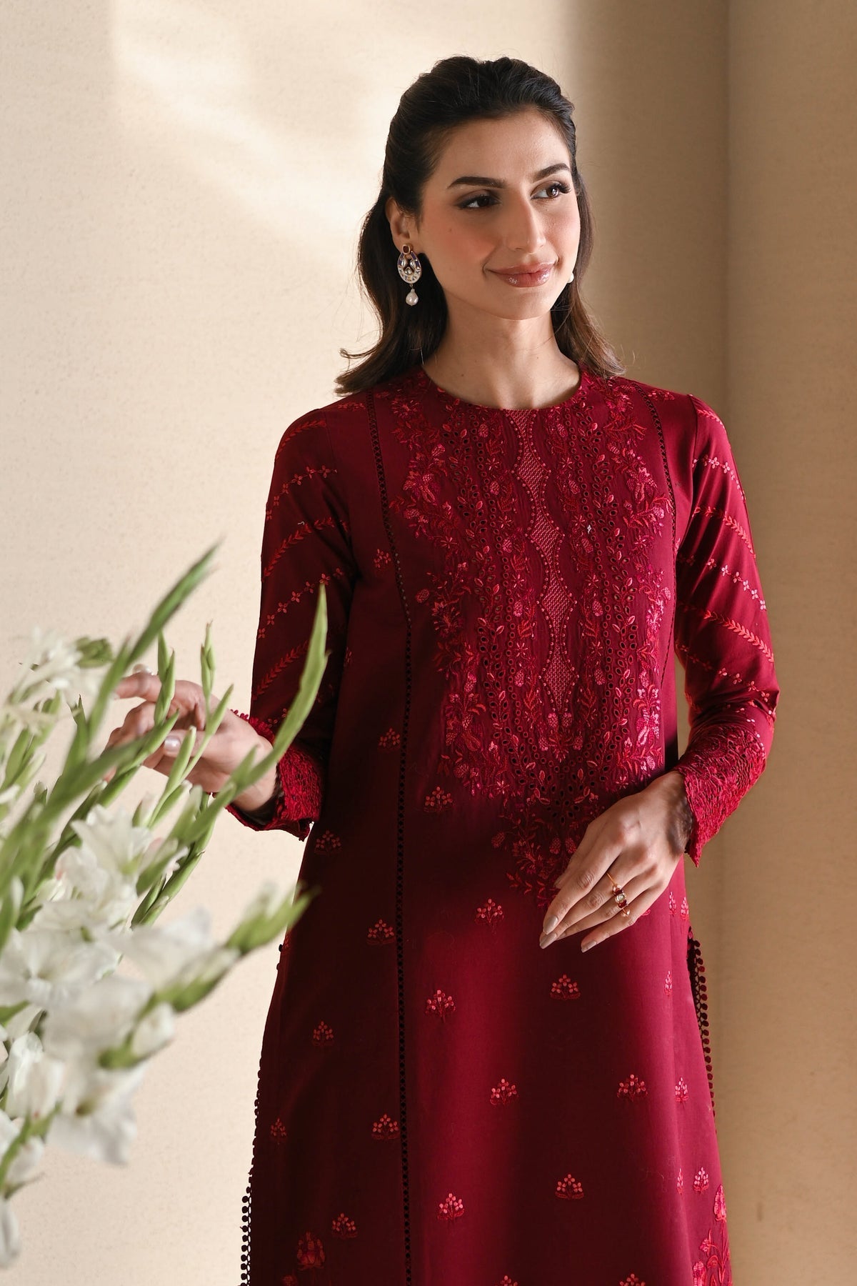 ZAHRA 3: MAROON LUXURY EMBROIDERED LAWN SET 2025 (NEL-25606)