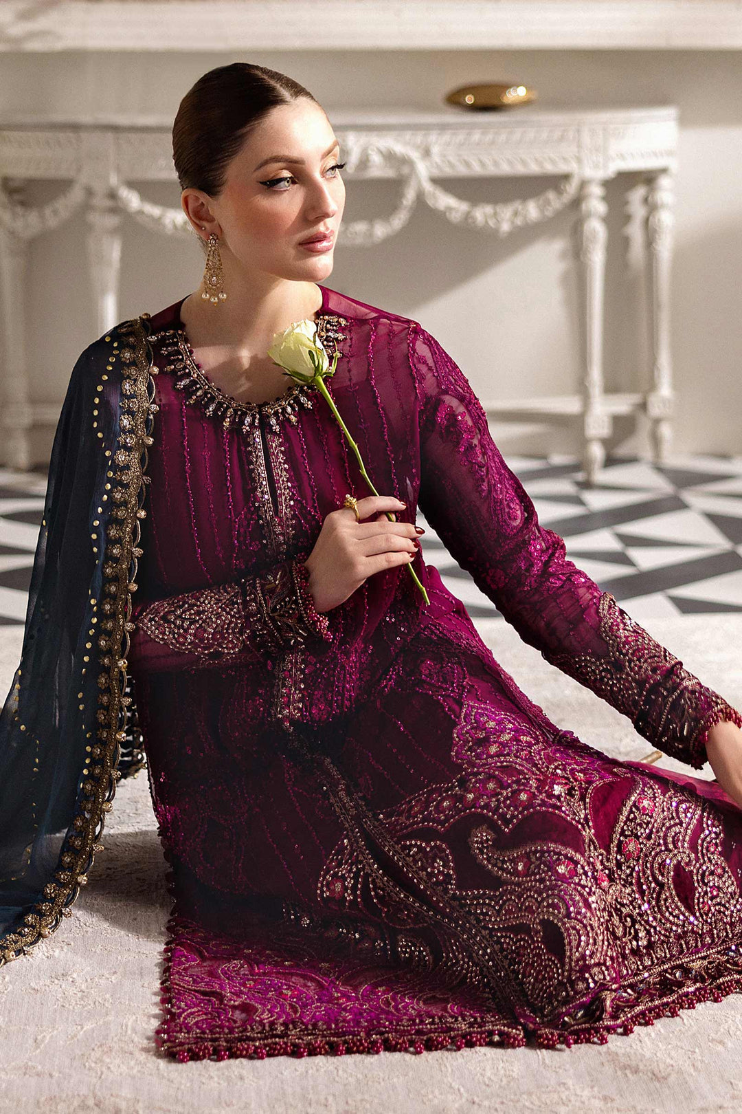 3 Piece Unstitched Embroidered Chiffon Suit | MPC-25-102