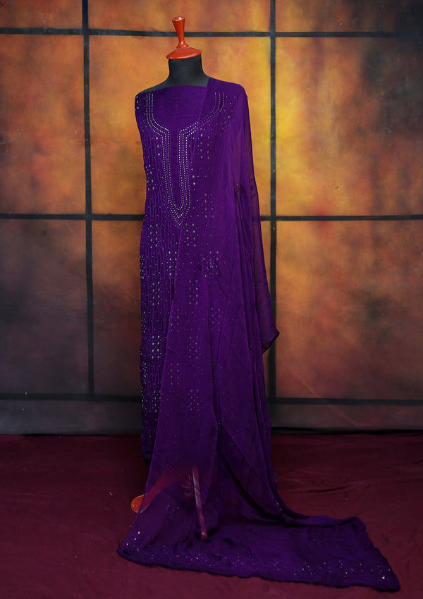 Winter Collection - Riwaj - Bamber Chikankari W/ Mukesh Work - D Purple