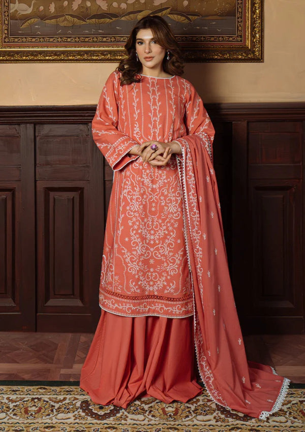 Lawn - Sahar - Festive Chikankari - CK-25-V1-02 - Gilded Coral
