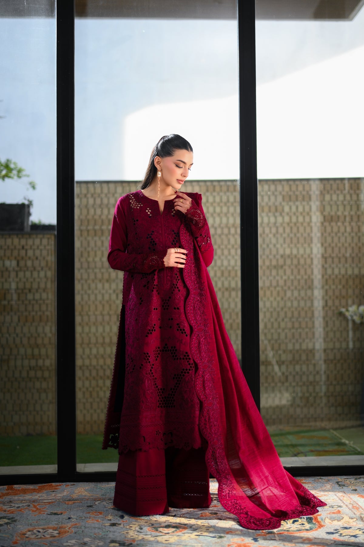 DEEP MAROON LUXURY EMBROIDERED LAWN (NEL-26601) LUXURY LAWN X EID 2026