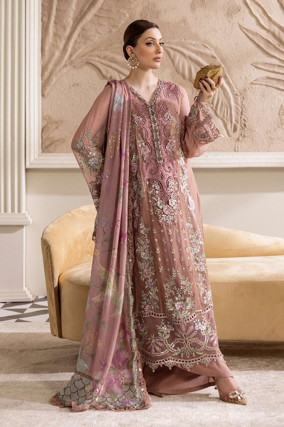 3 Piece Unstitched Embroidered Chiffon Suit | MPC-25-105