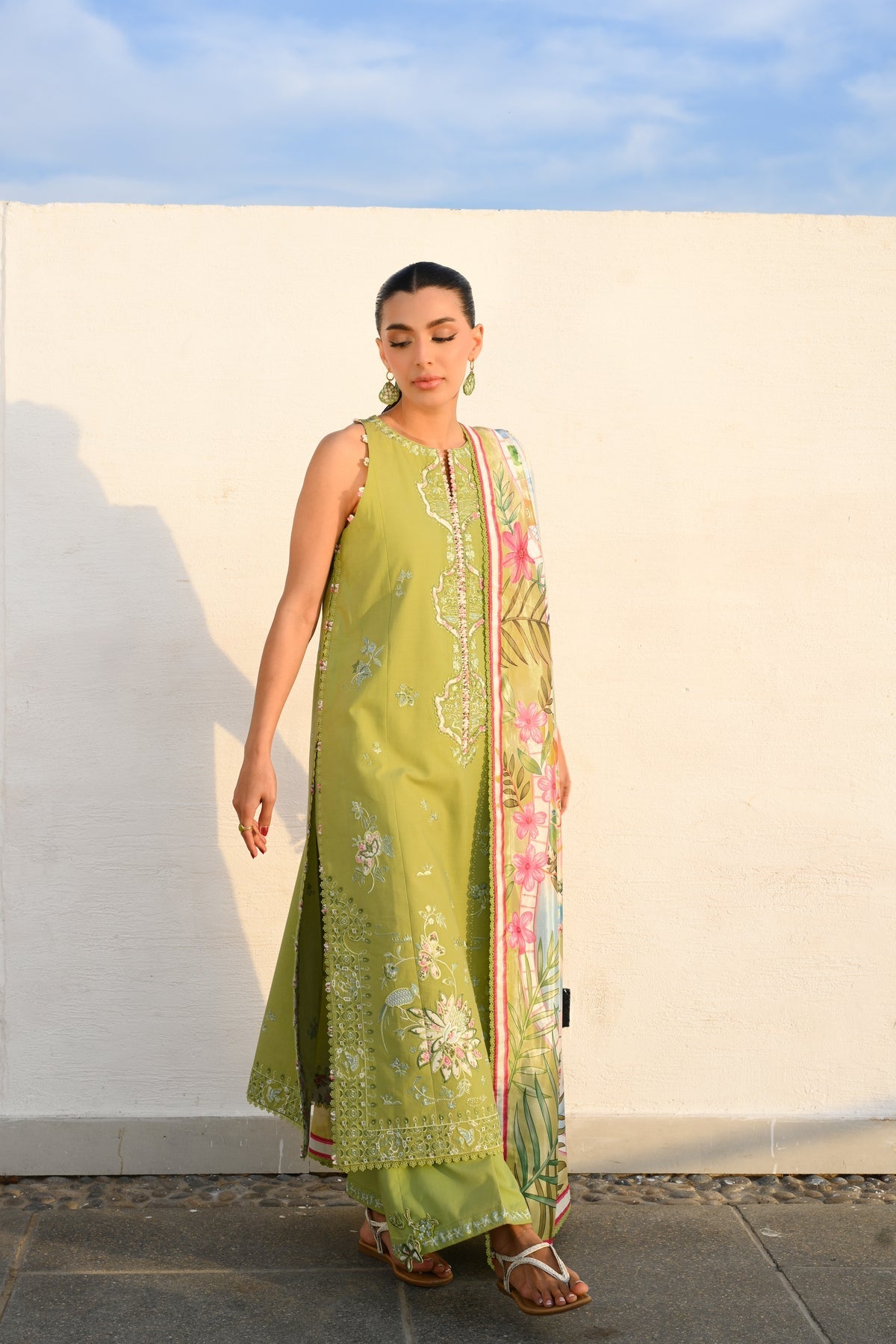 KIWI GREEN LUXURY EMBROIDERED LUXURY LAWN SET (NEL-26608) LUXURY LAWN X EID 2026