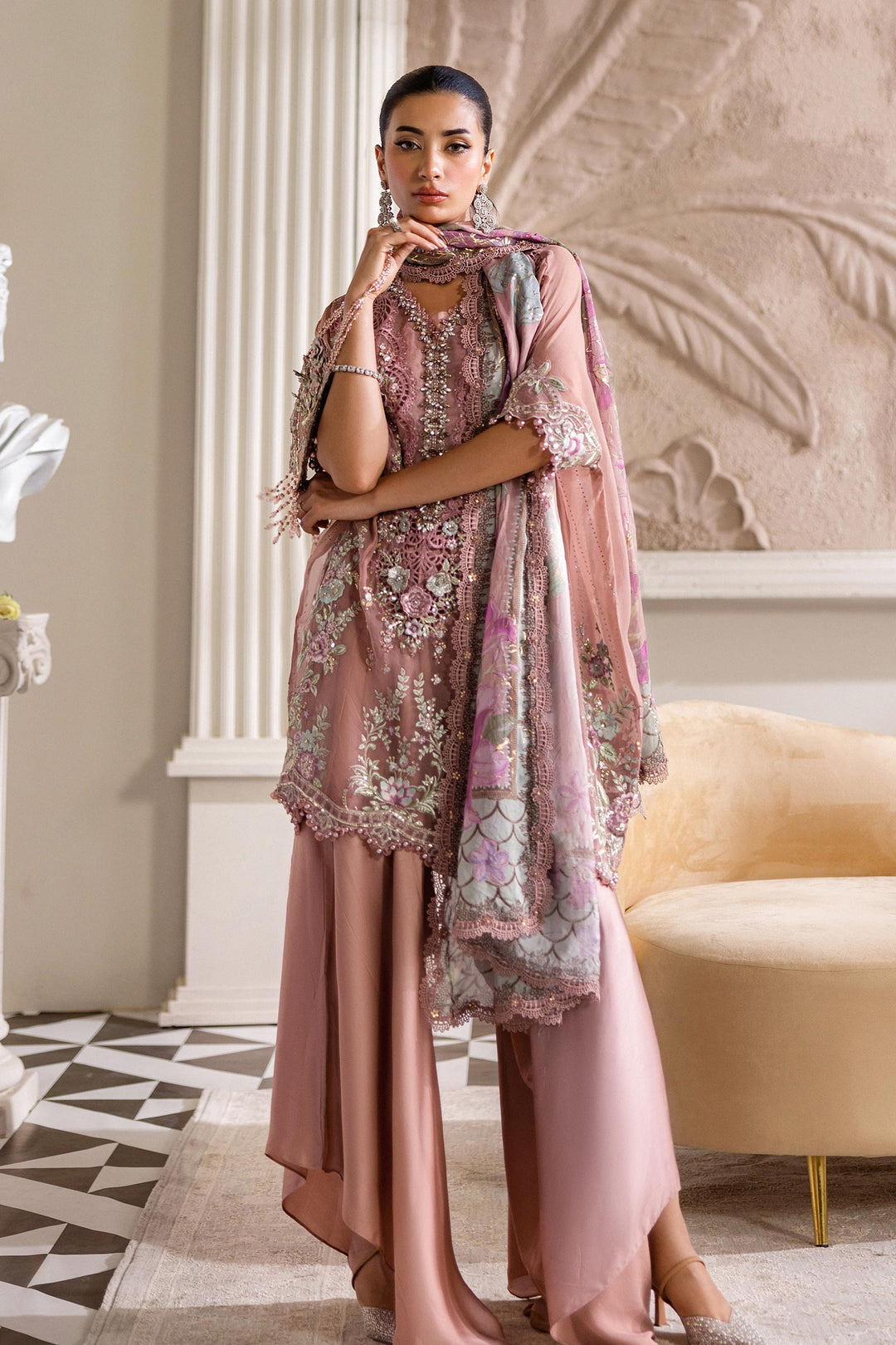 3 Piece Unstitched Embroidered Chiffon Suit | MPC-25-105