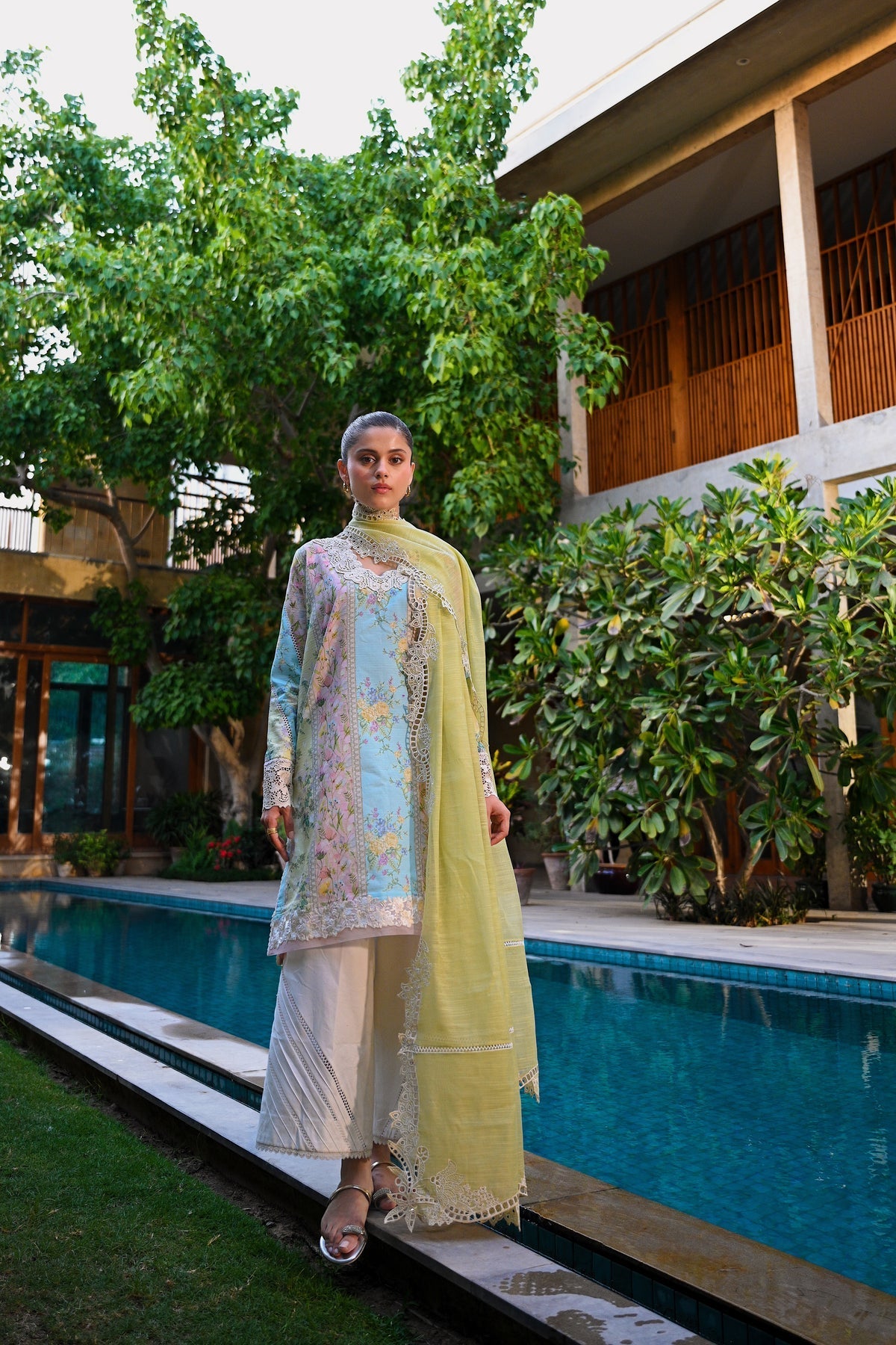 WHISPERS OF SUMMER / PISTACHIO LUXURY PRINTED EMBROIDERED LAWN SET (NEL-25620)