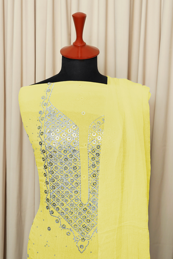 Winter Collection - Riwaj - Bamber Chikankari W/ Mukesh Work - Yellow(B)